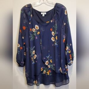 113. Tamara H. - Navy Floral Layered Chiffon Tunic